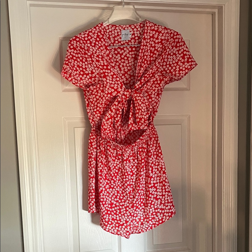 Red Floral Tie-Front jumpsuit